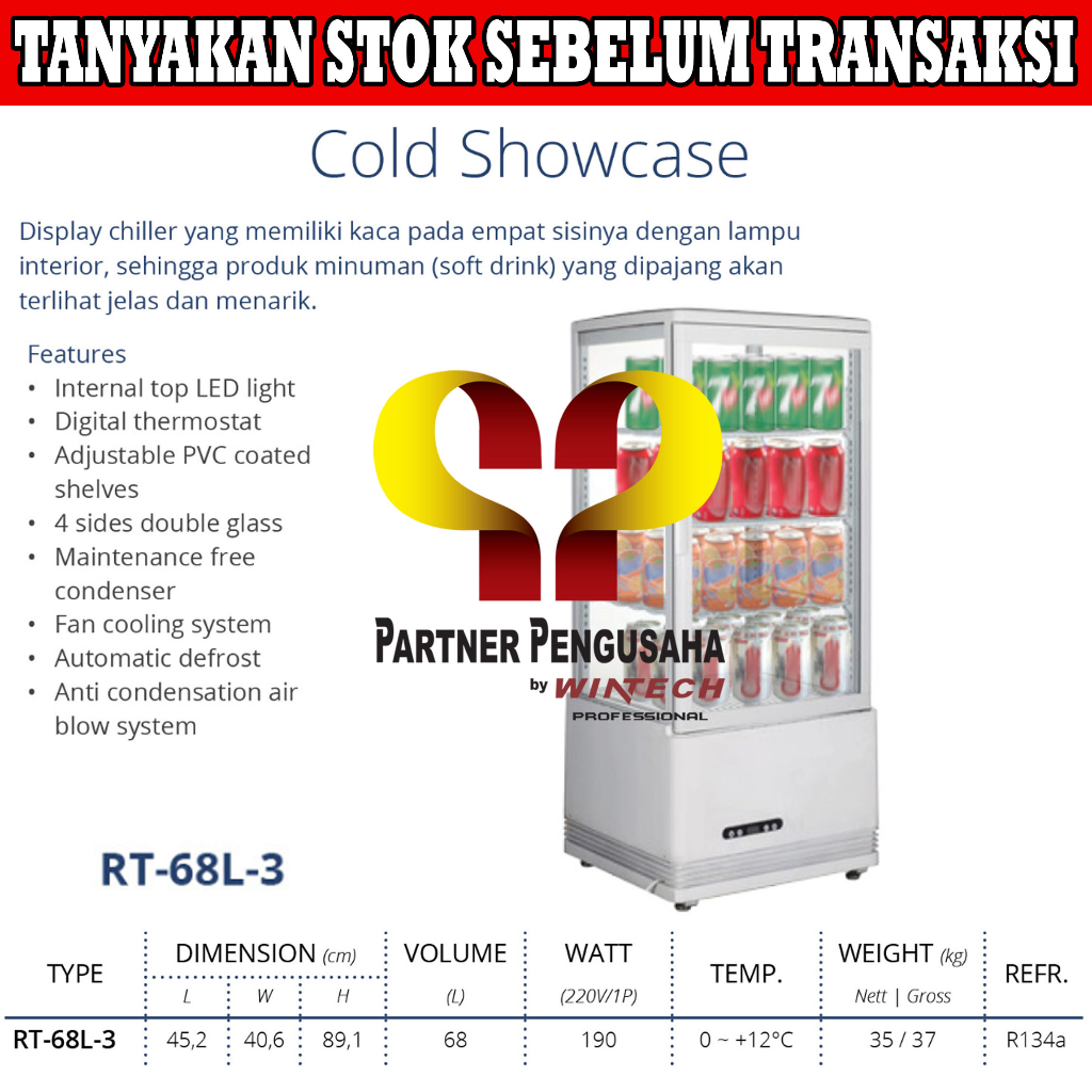 GEA RT-68L-3 Cold Showcase / Kulkas Minuman / Pemajang Minuman Dingin