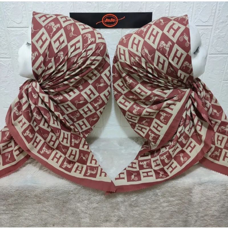 Promo Hijab Segi Empat Voal Motif H Warna Bata Murah Terbaru