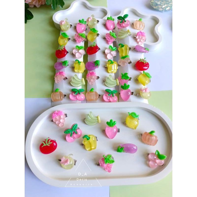 SET (ISI 12 PCS) Bros Karakter Buah / Pin Anak Kekinian Model Buah Glosi