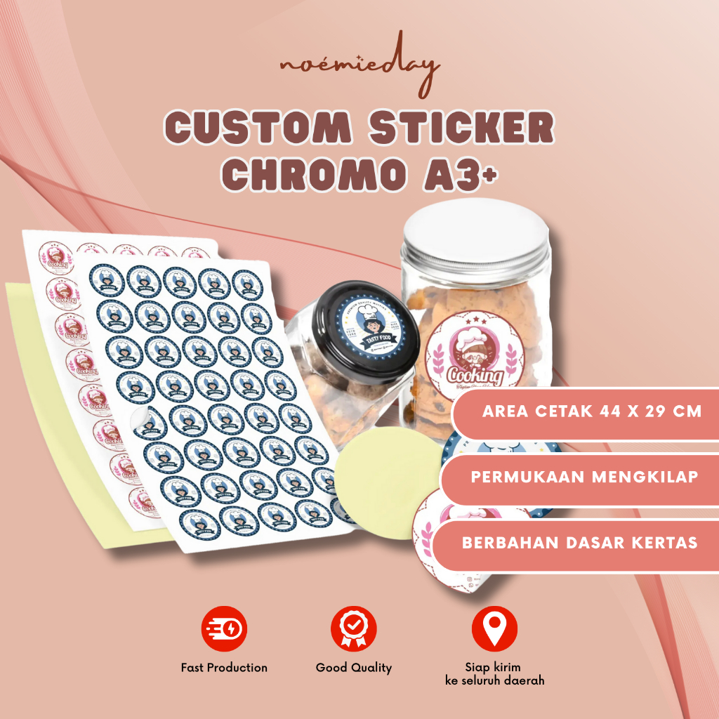 

Cetak Stiker Chromo / Stiker Chromo A3+ / Label Makanan Minuman Custom Murah