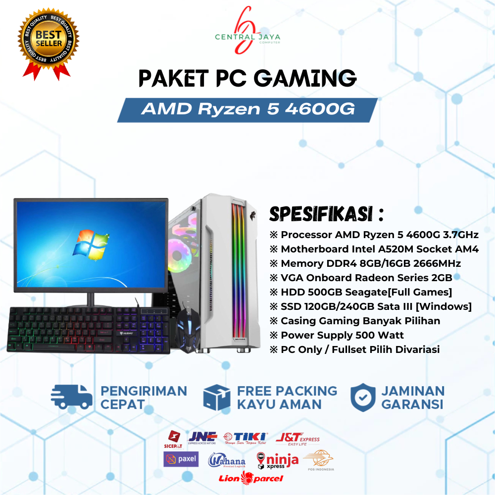 PC Gaming Fullset AMD RYZEN 5 4600G | RAM 16GB | SSD - HDD | Monitor 19 - 24 Inch - komputer gaming full set desktop rakitan