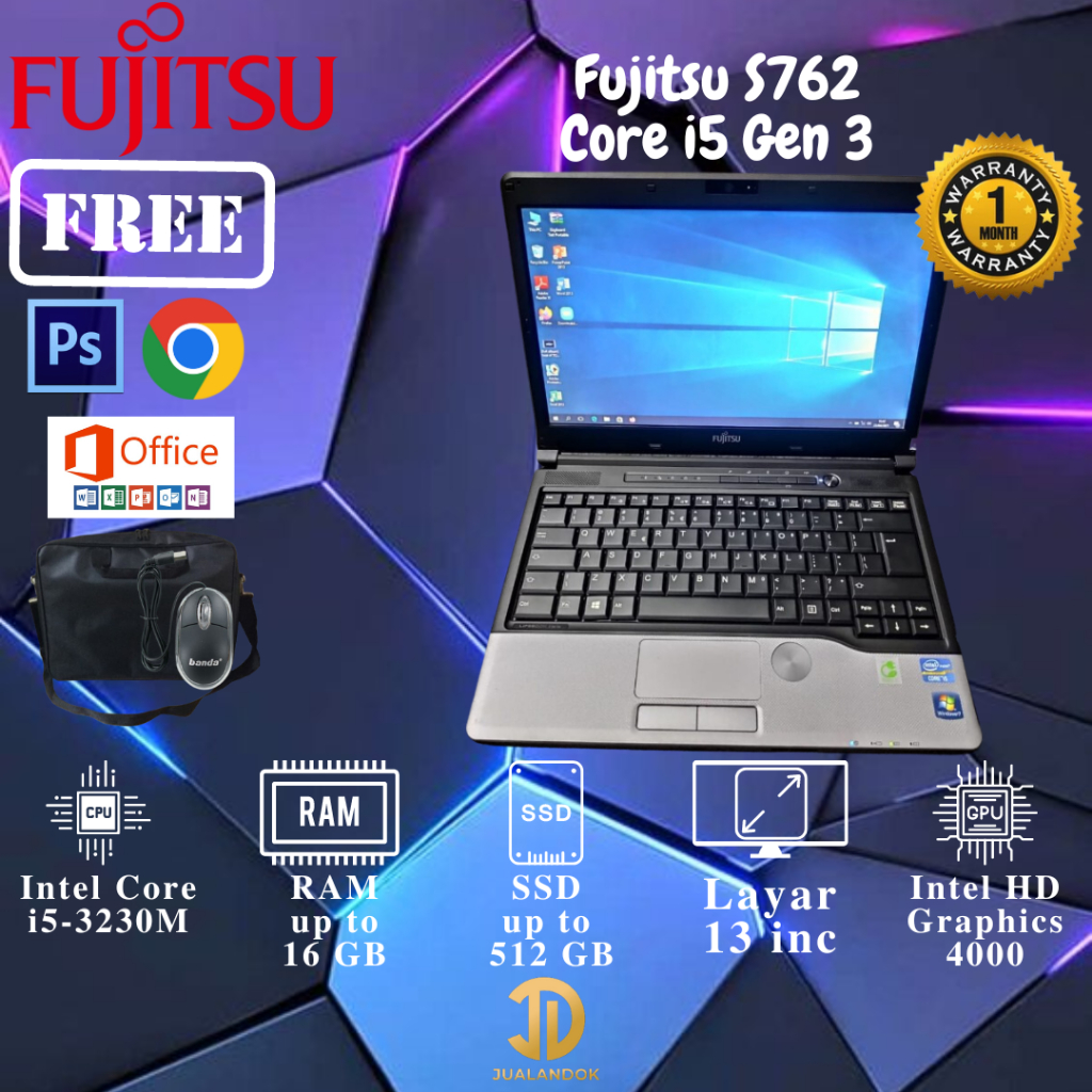 Laptop Fujitsu Lifebook S762 Core i5 Gen3 - RAM 16GB - SSD 512GB - Win 10