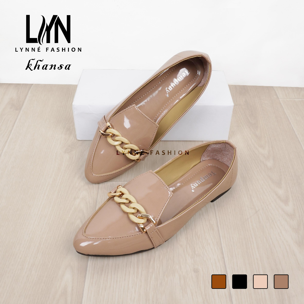 LYN Khansa Flatshoes Wanita Kasual Motif Rante Bahan Glossy