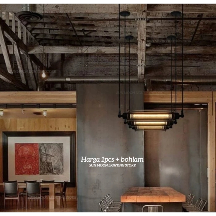 Lampu gantung minimalis panjang meja makan retro hias + lampu t9