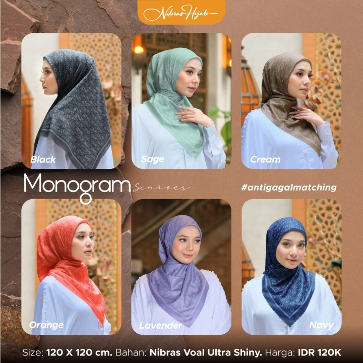 HIJAB NIBRAS PREMIUM TWOTONE MONOGRAM SCARVES_NHS PLOSO JOMBANG