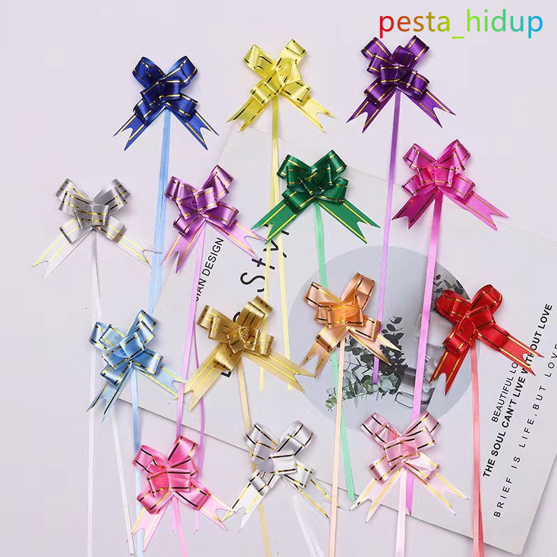 

（10pcs）Pita Tarik 18mm Lis Emas Serut Besar Hiasan ParcelPull Flower Ribbon Gold Stripes