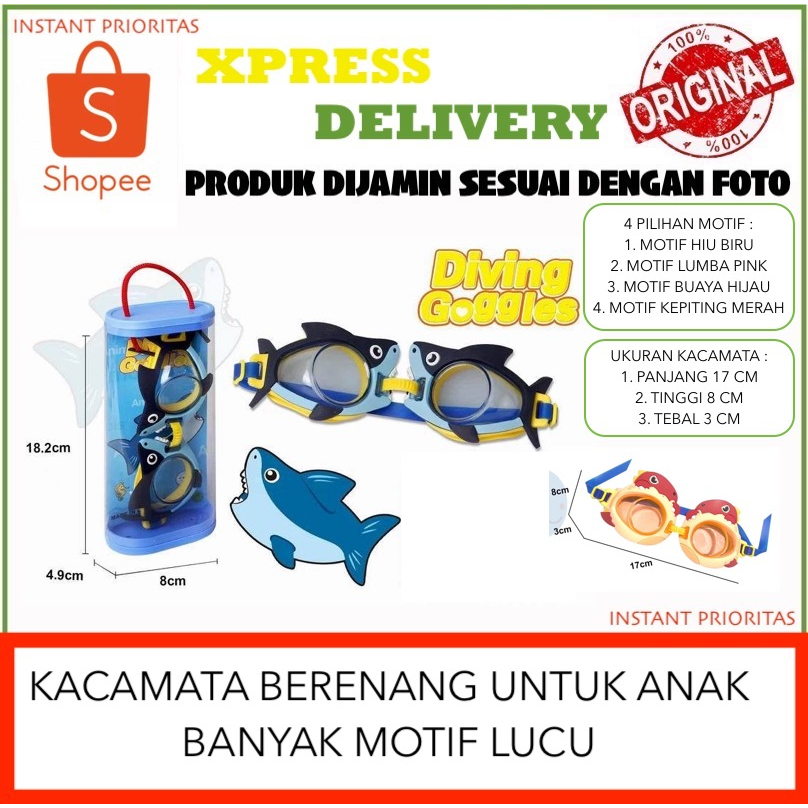 kacamata berenang anak tali bisa diatur motif lucu prioritas instant