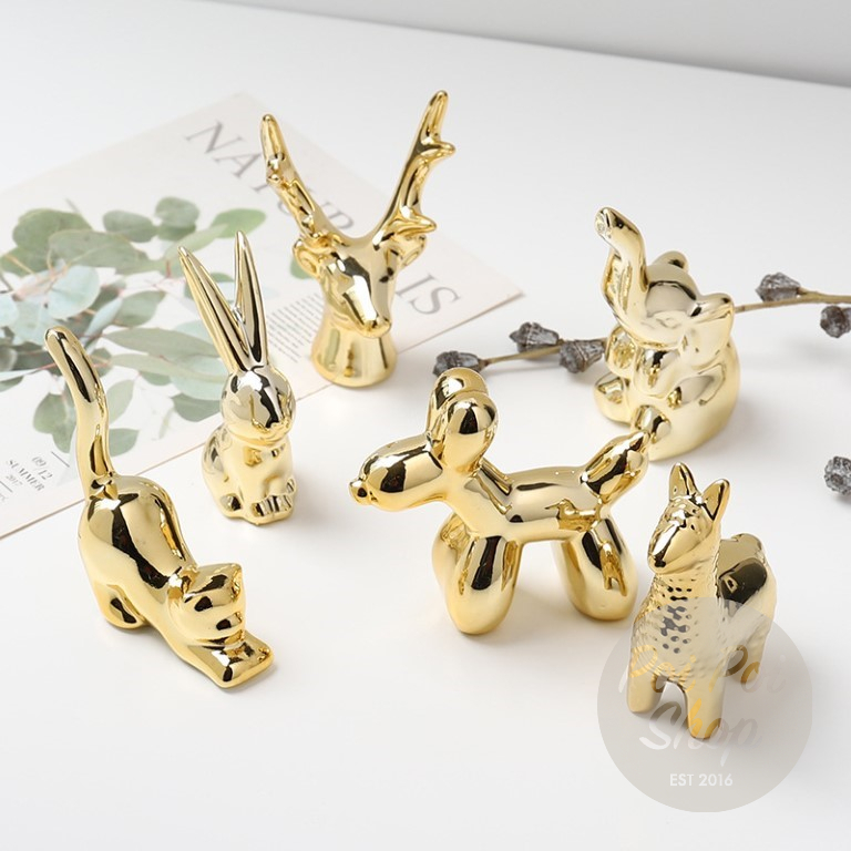 Hiasan Rumah Nordic Style Figur Luxury Emas Keramik Kecil Hewan Ornamen Kreatif Elektroplating Fotog