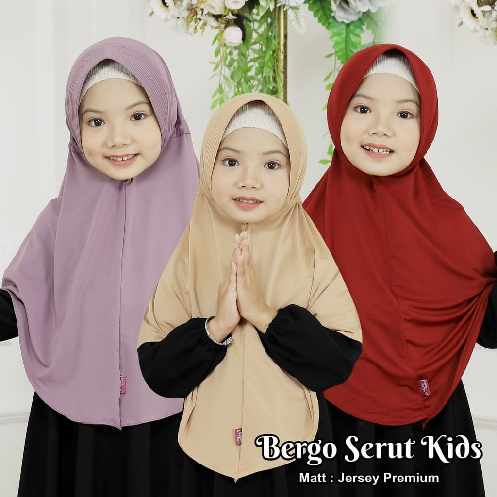 N01 Jilbab Kerudung Instan Jersey PREMIUM Serut Kids Size M,L Jilbab Instan Jersey  Hijab Serut