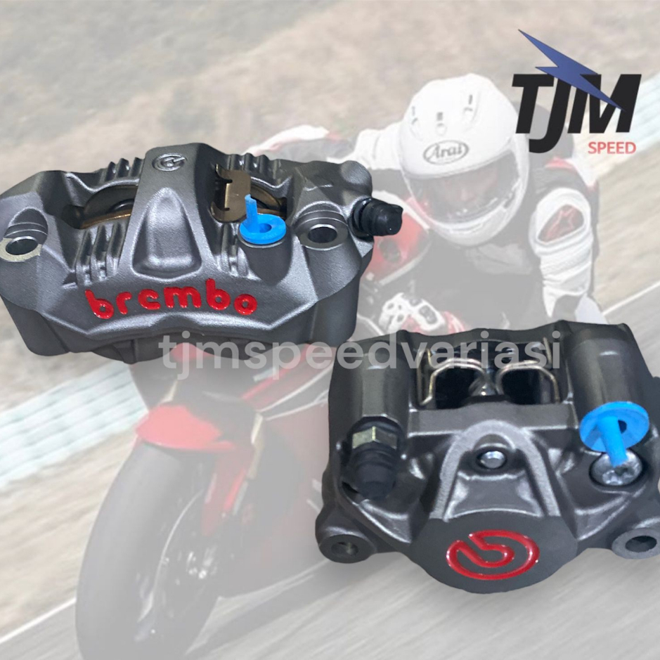 paket kaliper brembo set monoblok radial GP4RS 108mm+ brembo p2 2p 2piston grey red logo depan belak