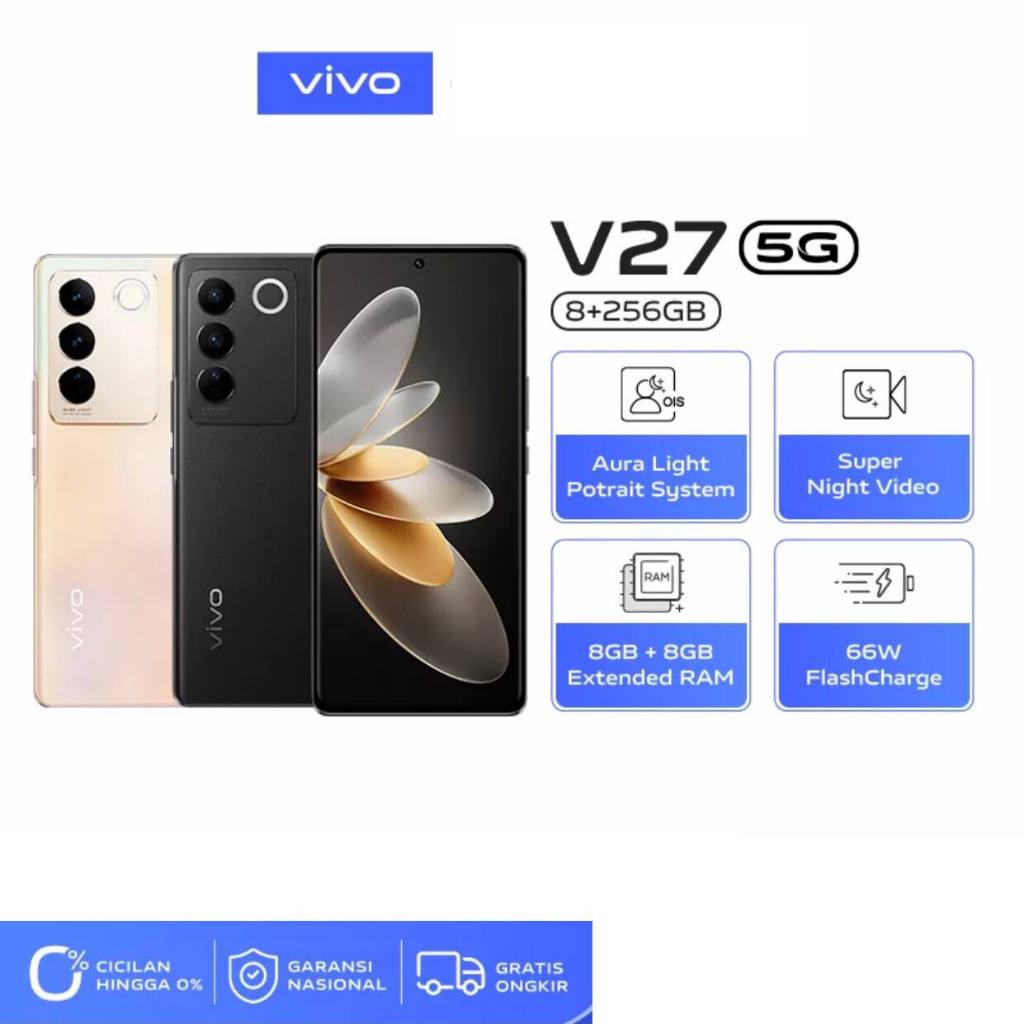 vivo V27 5G [8GB/256GB] Extended RAM 8GB - Dimensity 7200 - 50MP HD - 6,78" AMOLED 3D Screen - Slim Body Garansi Resmi 1 Tahun