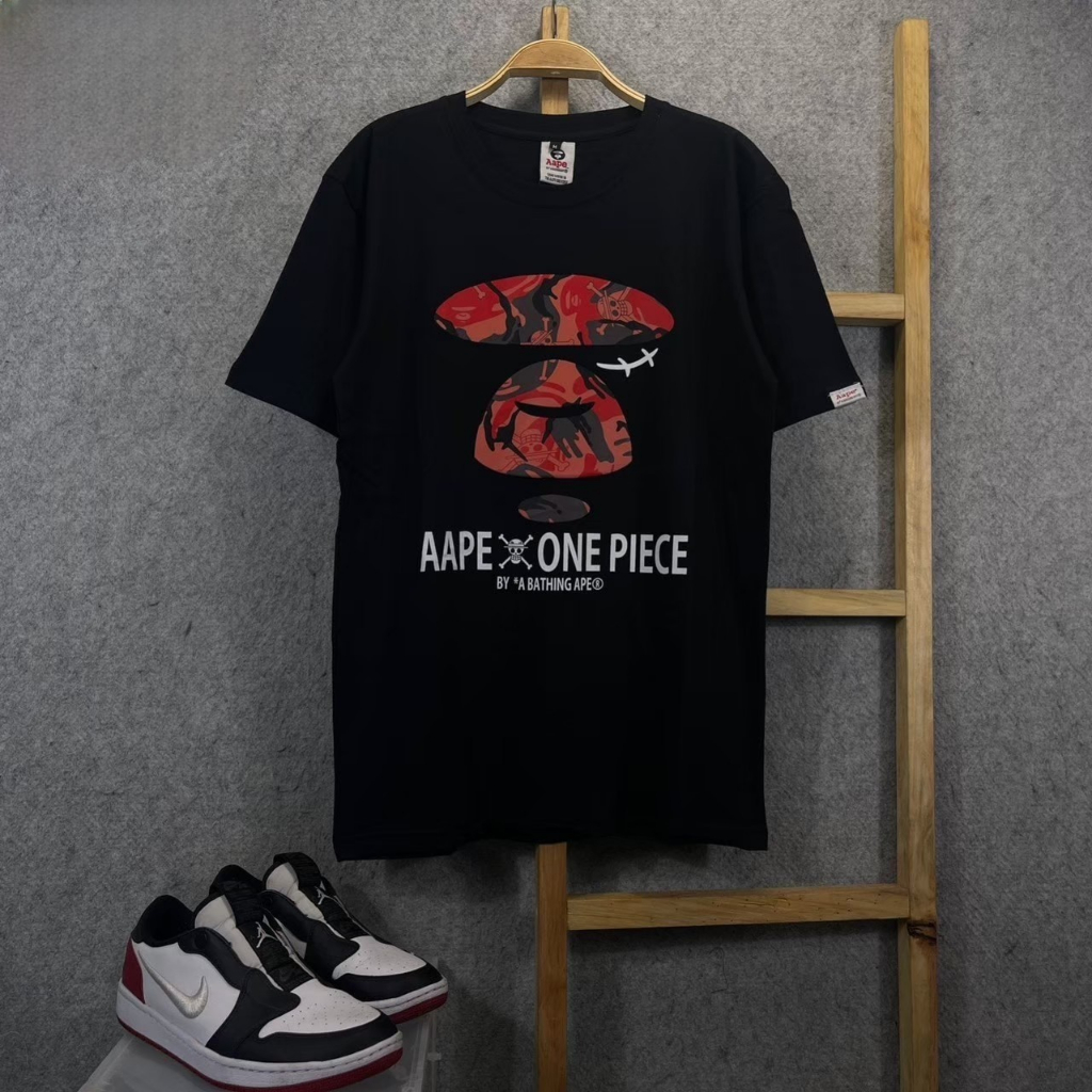 KAOS TSHIRT BAPE A BATHING APE AAPE X ONE PIECE RED BLACK