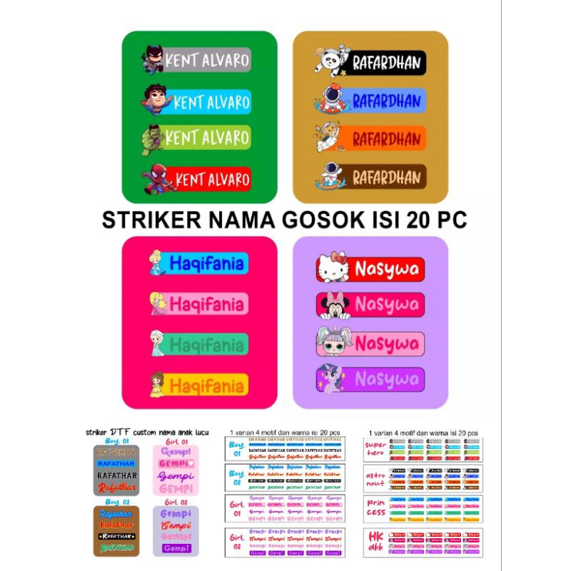 

STIKER KAOS/baju seragam agar tidak tertukar /setrika baju anak costum nama /stiker costum nama /Stiker nama