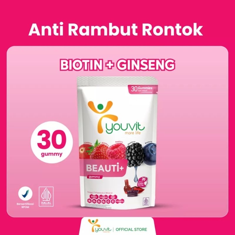 Biotin Gummy Untuk Rambut Rontok - YOUVIT Beauti+ 30 Hari