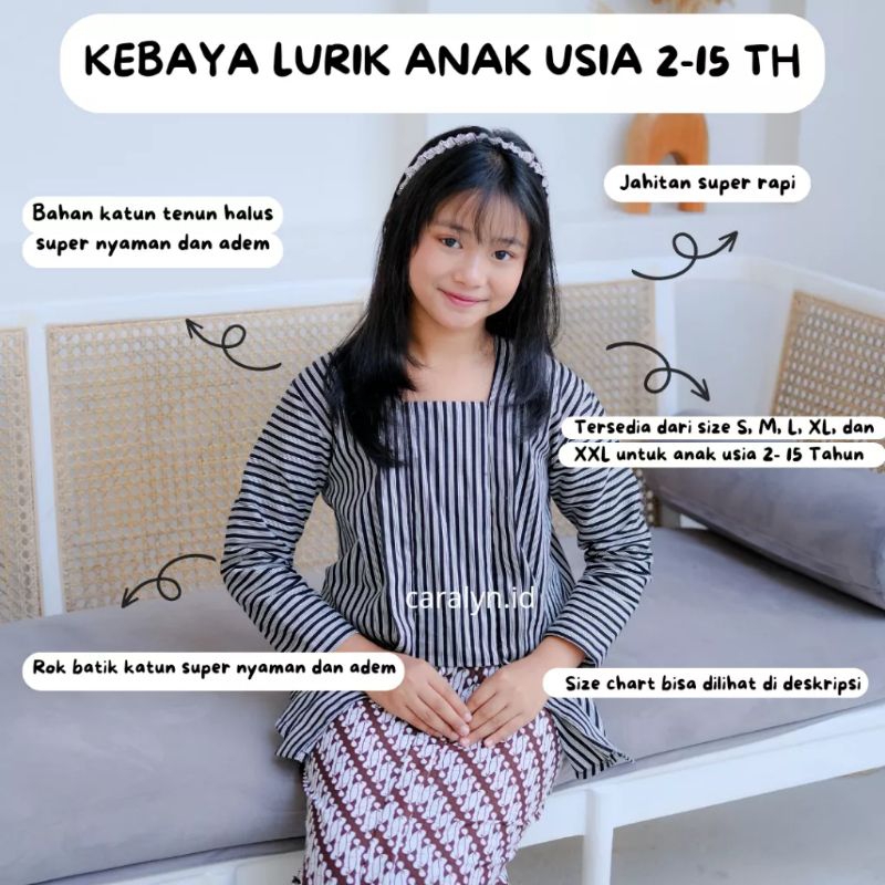 SET KEBAYA LURIK ANAK PEREMPUAN/BAJU ADAT JAWA LURIK KUTUBARU UMUR 2_15 TAHUN