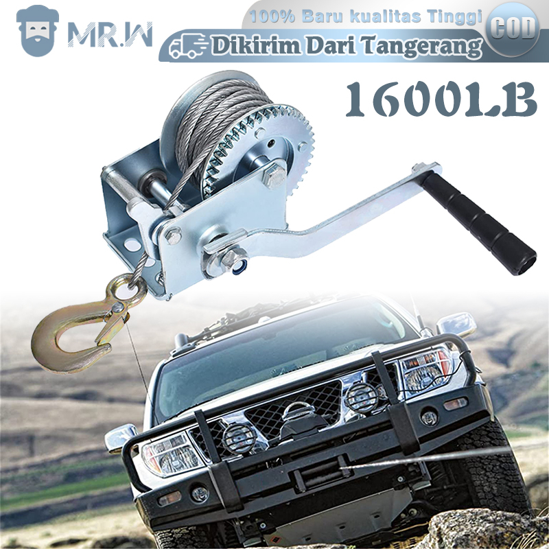 Winch Tangan Katrol Manual 1600 Lbs Hand Winch Dengan Wire Rope Alat Winch Manual Kerekan Mobil