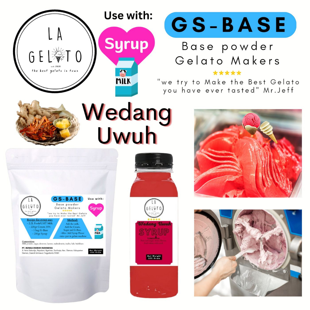 

Paket bubuk ice cream gelato dan sirup rasa Wedang uwuh untuk 3kg