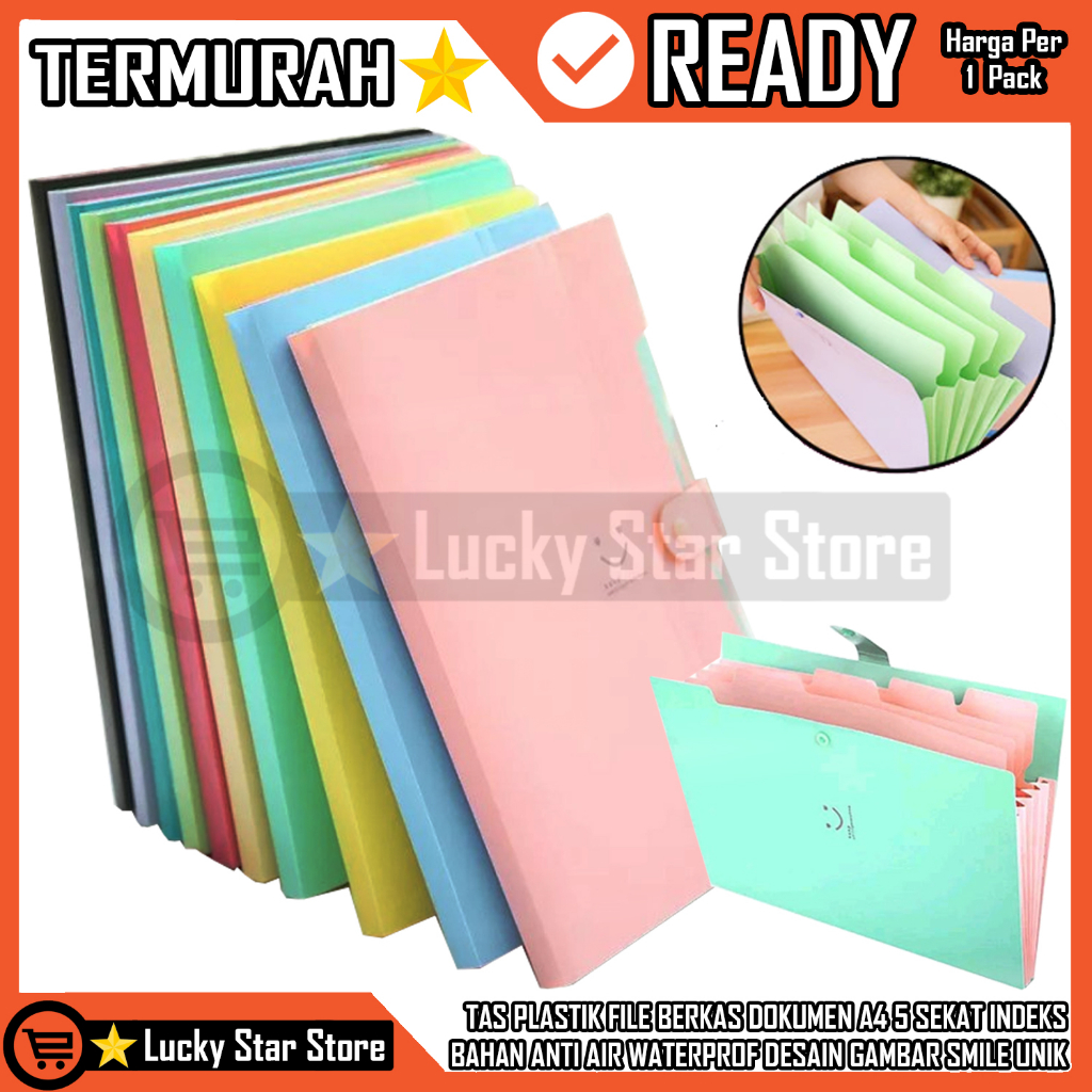 

Tas File A4 5 Sekat Warna Warni Pastel Smile Indeks Bahan Anti Air Jamur Sobek Robek Desain Gambar Bergambar Kartun Plastik Tebal Transparan Teransparan Klip Fille Penting Berkas Muatan Banyak Kertas Paper DES Pelastik Tebal