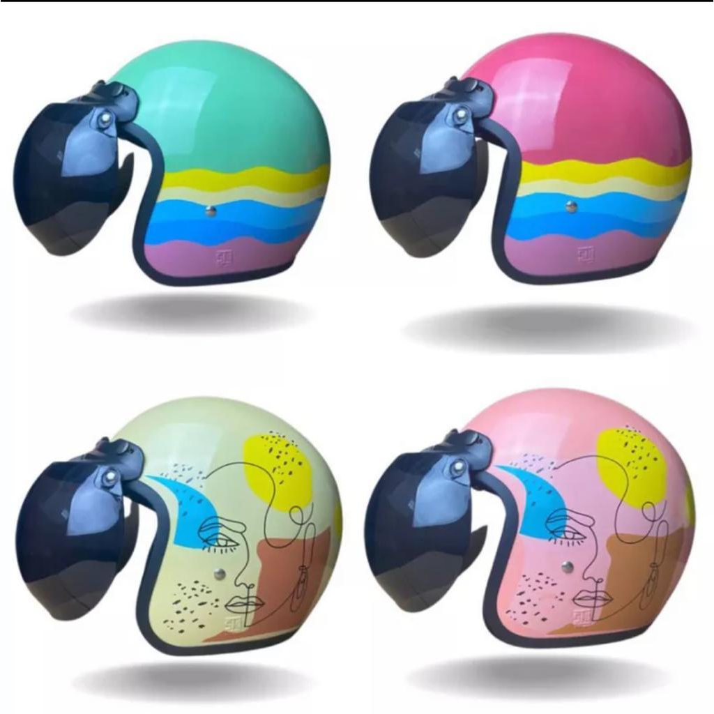 Gpro - Helm Retro Bogo Classic Dewasa Pria Wanita Hijab hijaber cepol SNI Aesthetic - Motif Lucu Uni