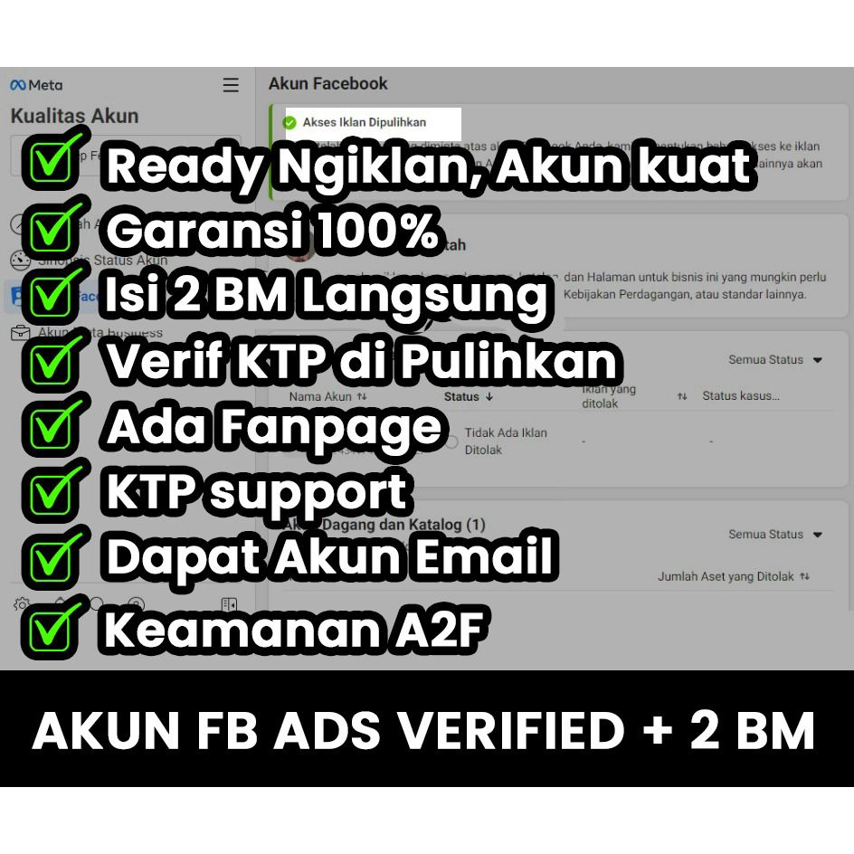 Jual Akun Facebook Ads Verif KTP Include Email A2F