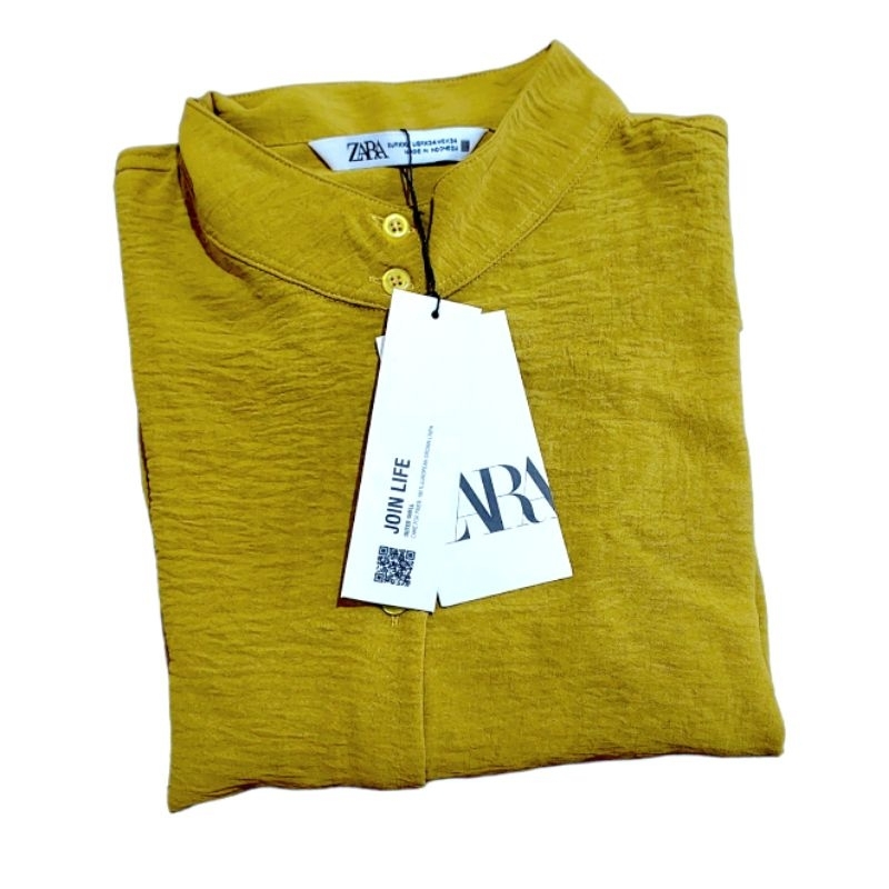 Original New Zara Kemeja Wanita Linen Polos Mustard Olive Jumbo Oversize Big Size