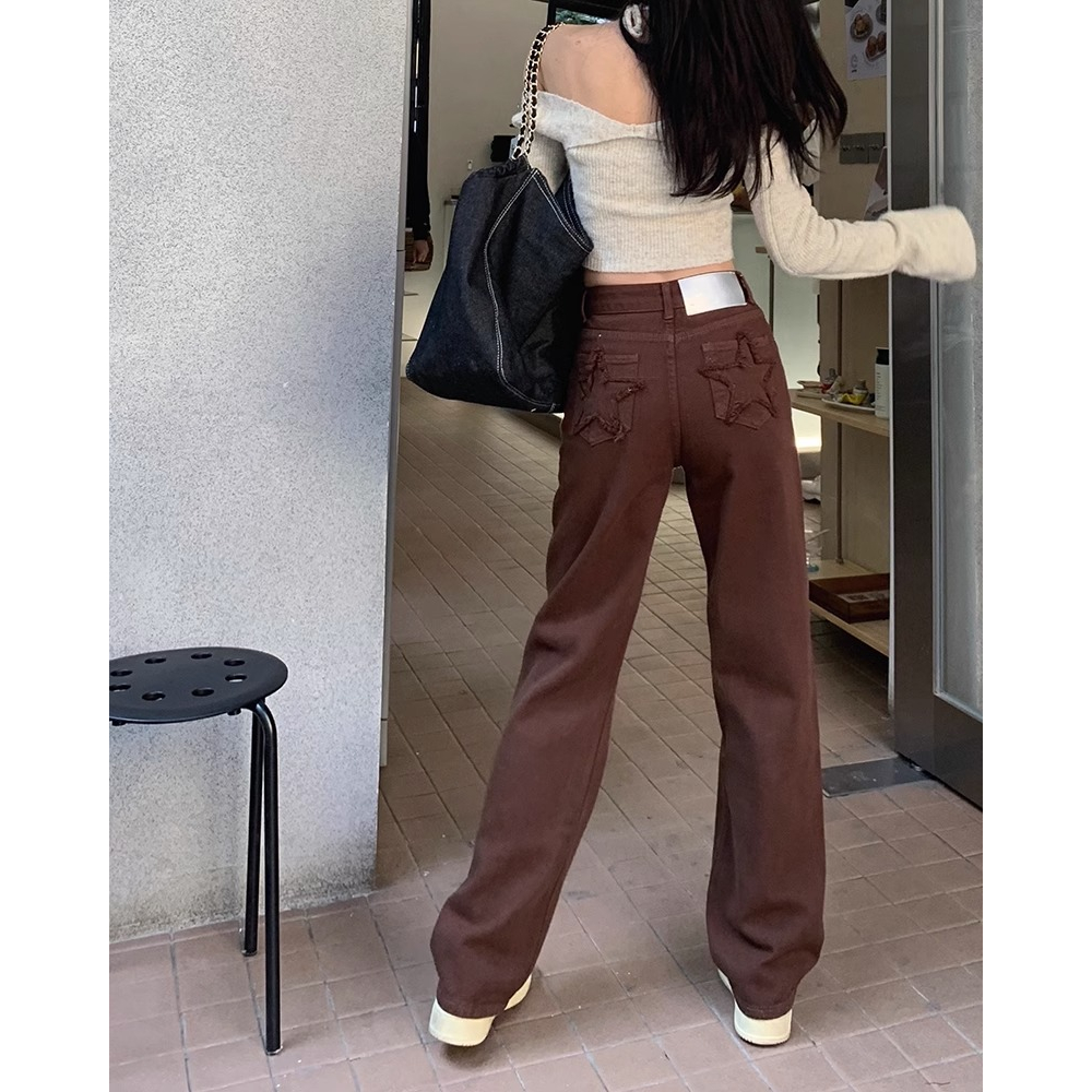korean import coklat new fashion loose highwaist wanita kulot/celana jeans premium