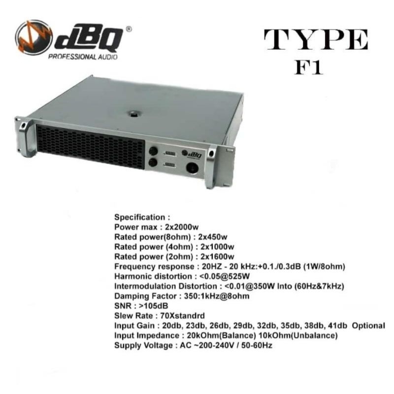 Power Amplifier Professional Merek dBQ F1 Original DBQ F 1 Panel 2U 700 Watt per Chanel
