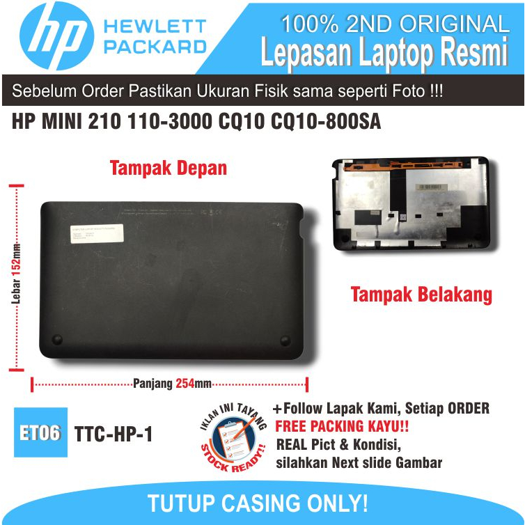 ET06 TTC-HP-1 TUTUP CASING BAWAH LAPTOP HDD RAM WIFI HP COMPAQ MINI  210 110-3000 CQ10 CQ10-800SA 1A