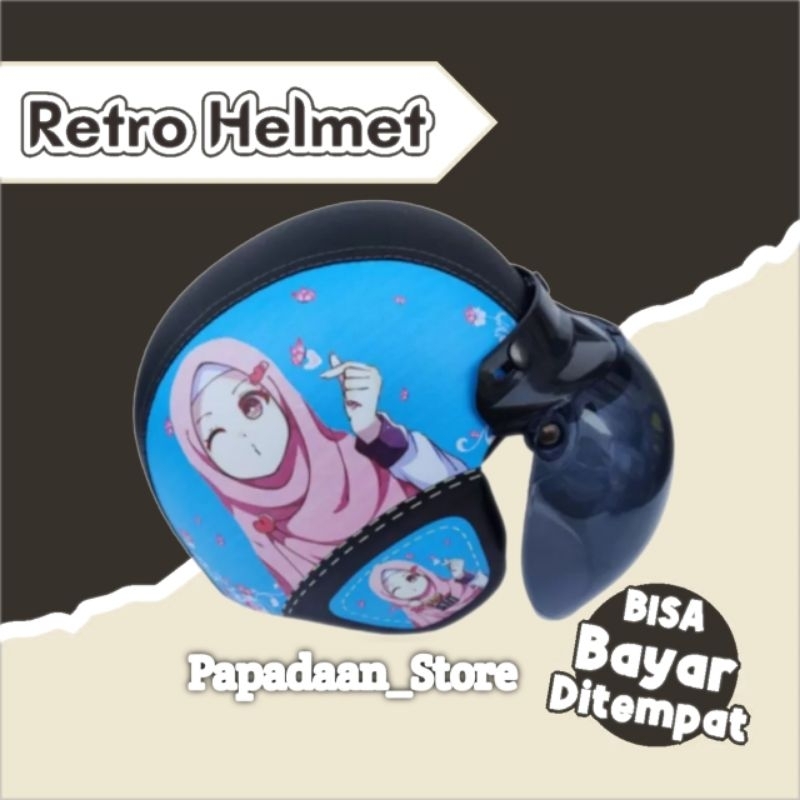 [COD] Helm Bogo Dewasa Motif Hijab Biru  SNI- Kulit -