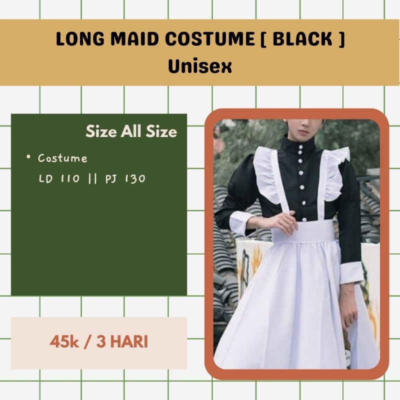 [ RENTAL ] Costume Cosplay Maid panjang warna hitam