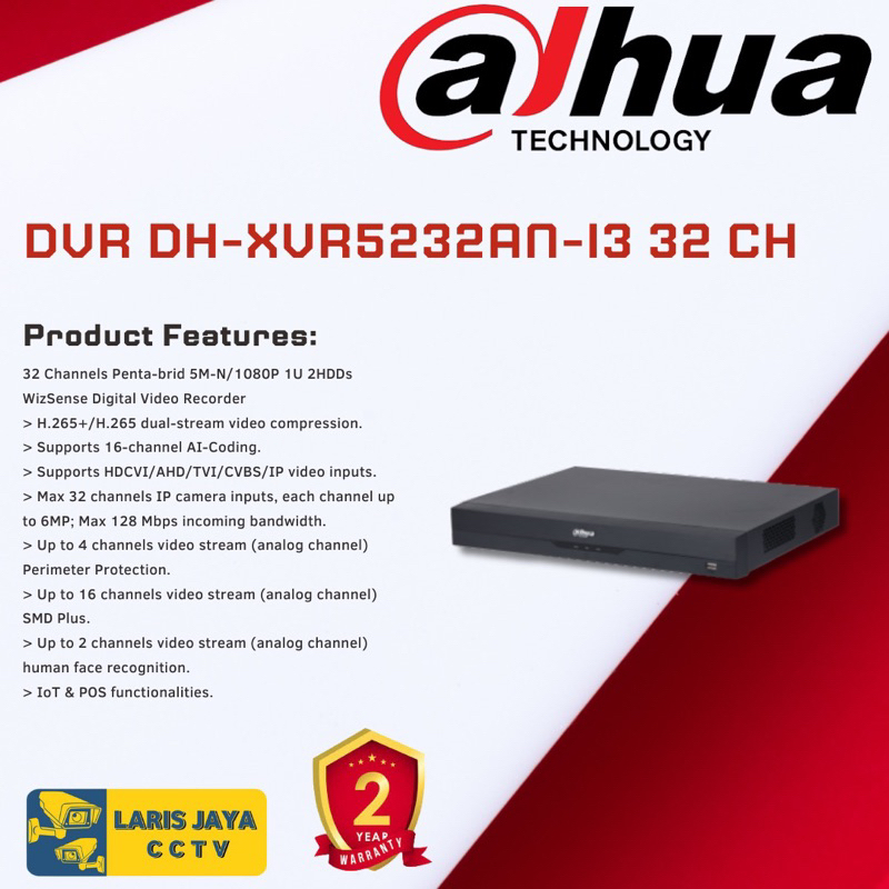 DVR DAHUA 32CH DH-XVR5232AN-I3 Pentabrid 32 Channel Up to 5MP