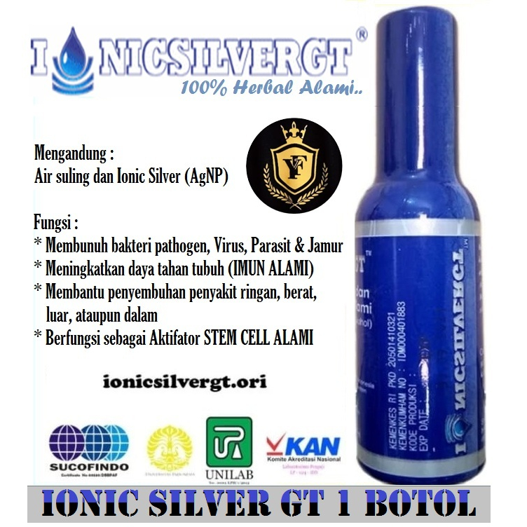 

IONIC SILVER GT 1 BOTOL 60ML PENGOBATAN HERBAL ALAMI SEGALA PENYAKIT RINGAN, BERAT, LUAR, DAN DALAM TINGGAL SEMPROT
