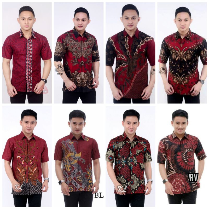 BATIK PRIA LENGAN PENDEK BATIK PRIA KATUN WARNA MERAH MODERN
