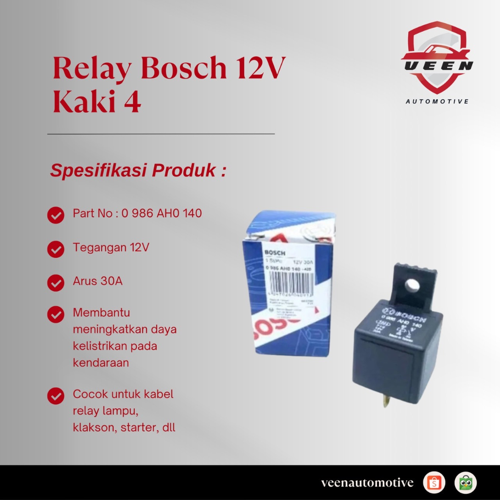 Relay Bosch 12V Kaki 4 / Relay Bosch 12V 4 Kaki Original