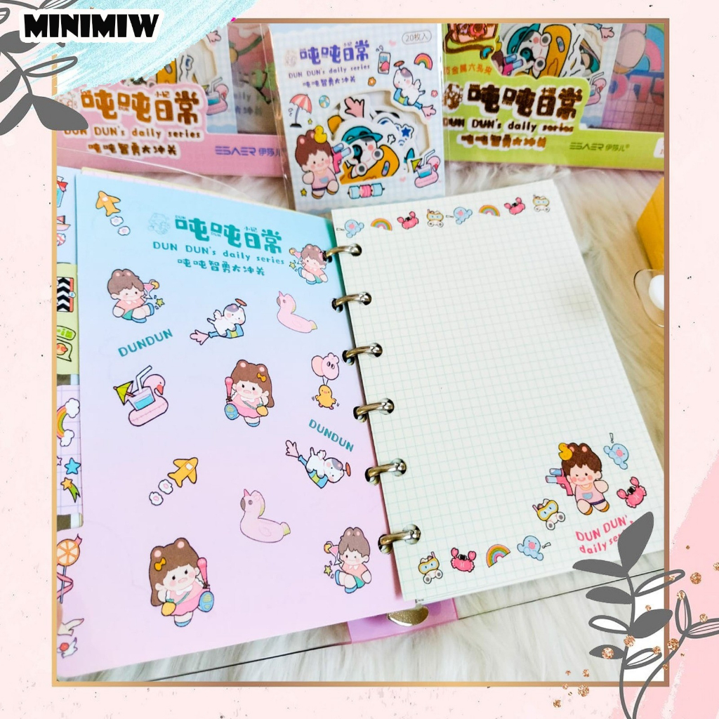 

SET BOX BINDER DUN DUN + Sticker Daily series DIY Daily Manual Cute Pattern Decorative Tape Sticker Gift KADO UNIK STATIONERY Termurah