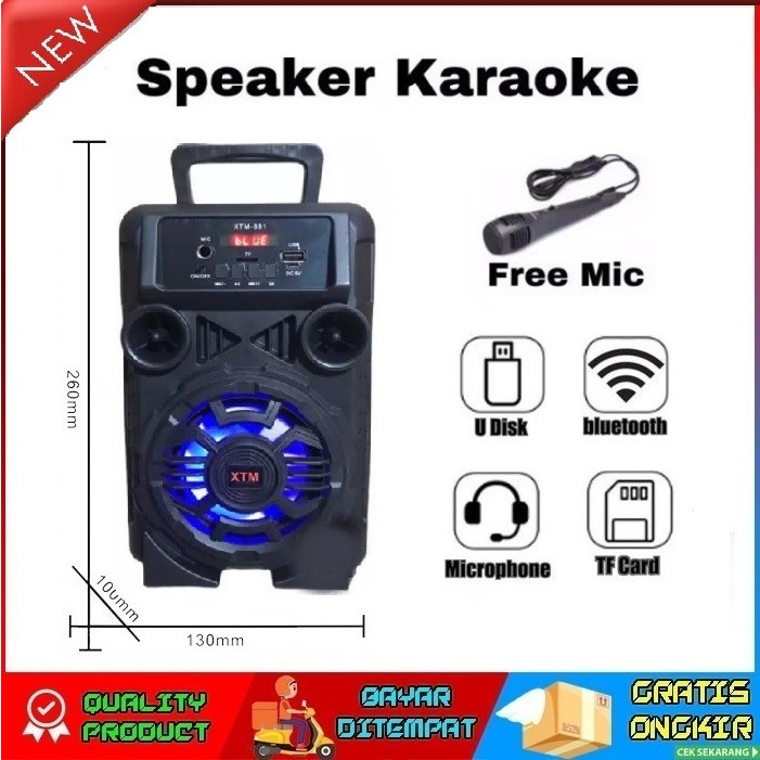 Speaker Bluetooth KTV Karaoke XTM-881 Light Subwoofer Stereo Bass