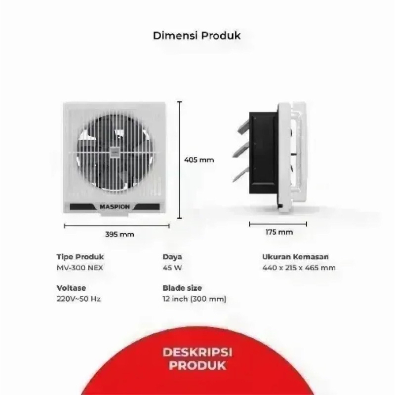 MASPION EXHAUST FAN 12 INCH MASPION MV300NEX / MASPION EXHAUST DINDING 10 INCH MASPION MV 300 NEX MA