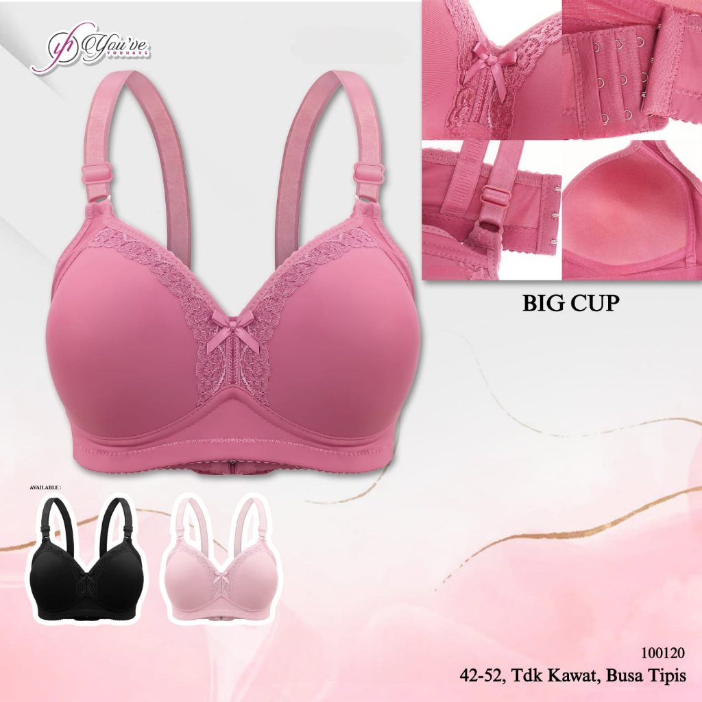 Bra Busa Tipis Tanpa Kawat JUMBO Kait 2, 4 BH Katun Polos Cup Besar Full Cup Underwear Import Murah 