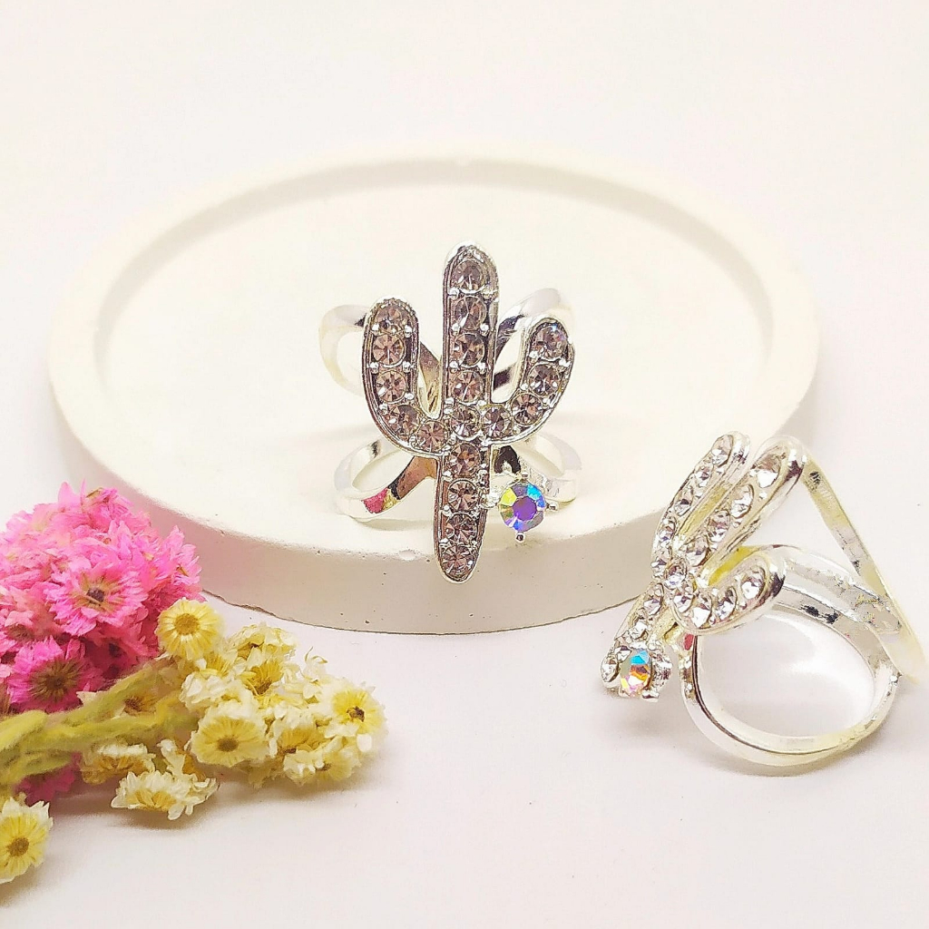 Termurah RING hijab /bros hijab/kolong jilbab/aksesoris hijab-Kaktus Silver