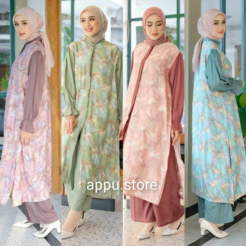 Vente Daily Frisa One Set Wanita Jumbo Rayon Viscose Premium Motif Print Bunga Polos / Baju Setelan 