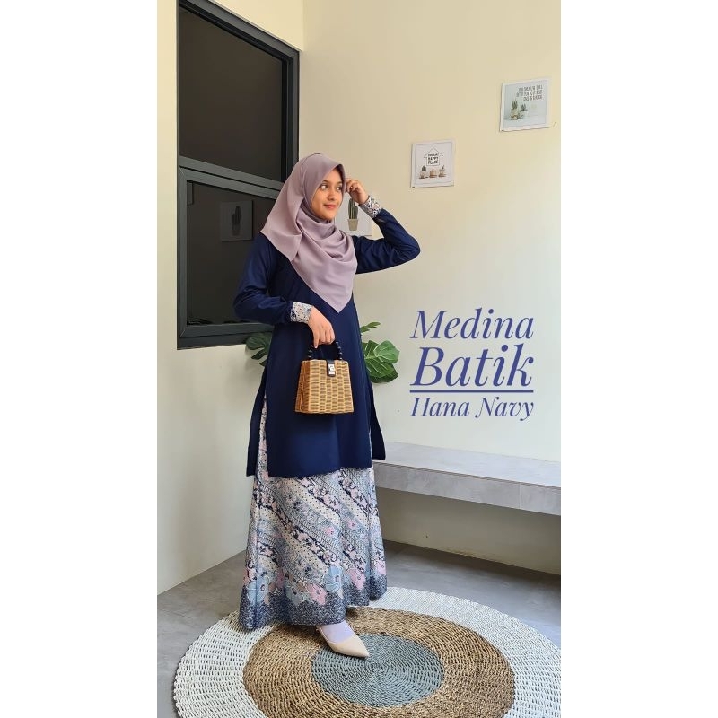 Medina - Gamis Batik Melayu bukan Setelan Rok Batik seperti Baju Kurung Kombinasi Toyobo Polos | Bat