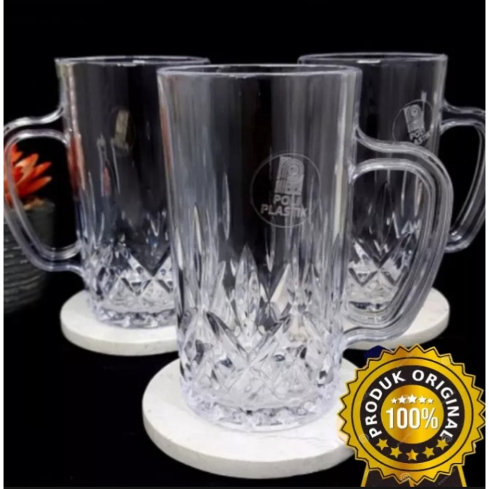 BM - (6 pcs / 1 lusin) Gelas Cangkir Polin Plastik Bening 400 ml (GL-16) / Gelas Kristal Bening / Ca