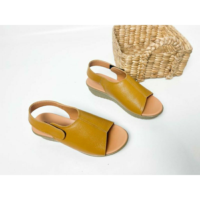 SANDAL WANITA KULIT GARUT BHONKSHORS NUNUNG TALI WEDGES