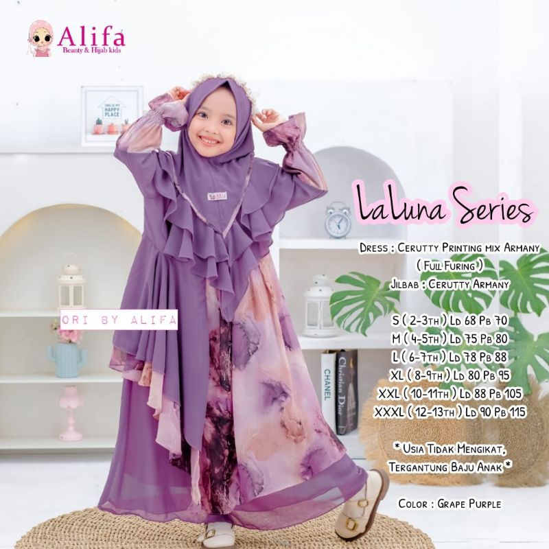 GAMIS ANAK LALUNA KIDS ORI ALIFA FREE HIJAB