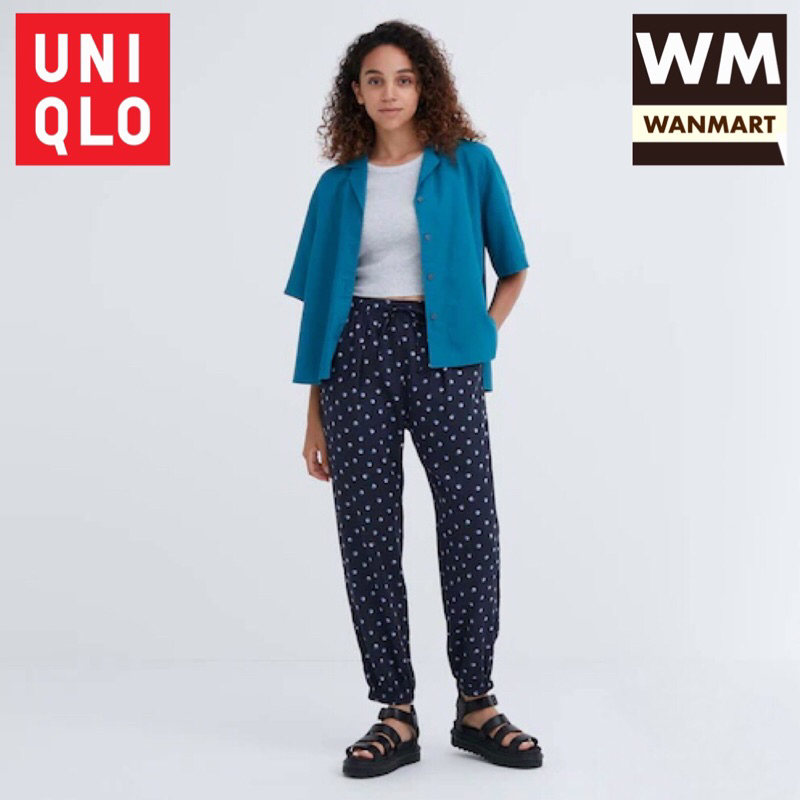 UNIQLO Women Pants Celana Panjang Wanita Drape Jogger Satin Navy