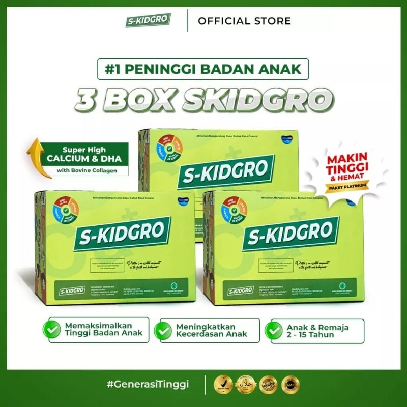 

S-KIDGRO Peninggi Badan Untuk Anak Terbaik | isi 3 Box S-Kidgro ( Rasa Coklat )