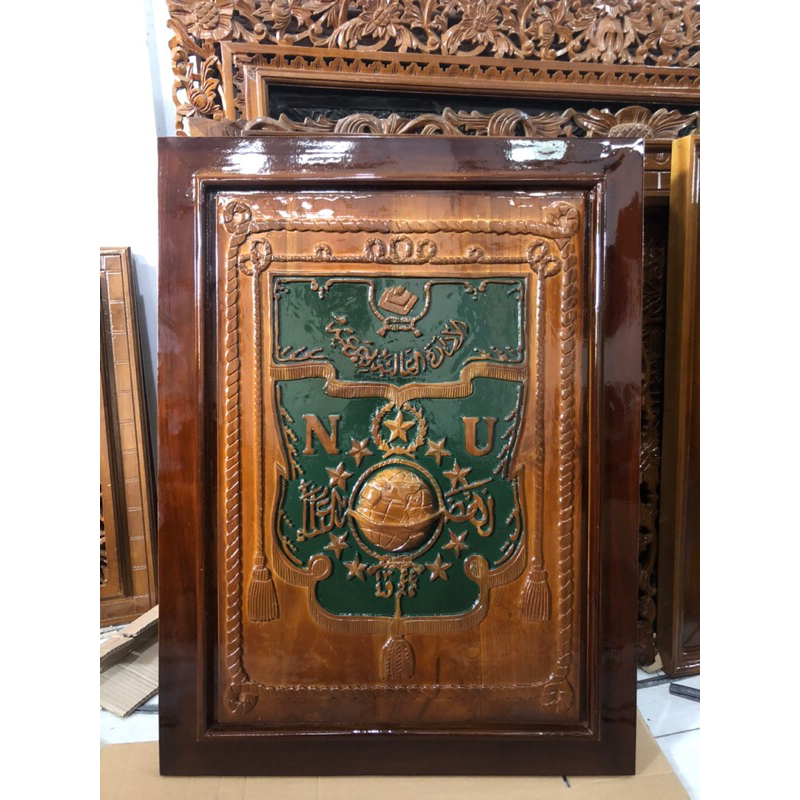 Kaligrafi Nahdlatul Ulama' Ukir Kayu Jati serat pilihan PREMIUM