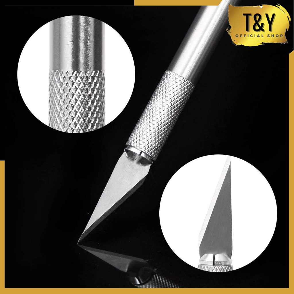 

T&Y Cutter Hobby Crafting Art Knife Metal Handle Blade Pisau Ukir Seni isi 5 Pisau Bonsai Sayat Ukir Pen Cutter Set Mata dan Gagang Art Knife
