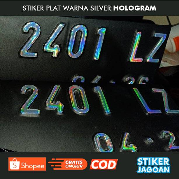 Stiker Cutting Angka Plat Motor Warna Pelangi Hologram COD