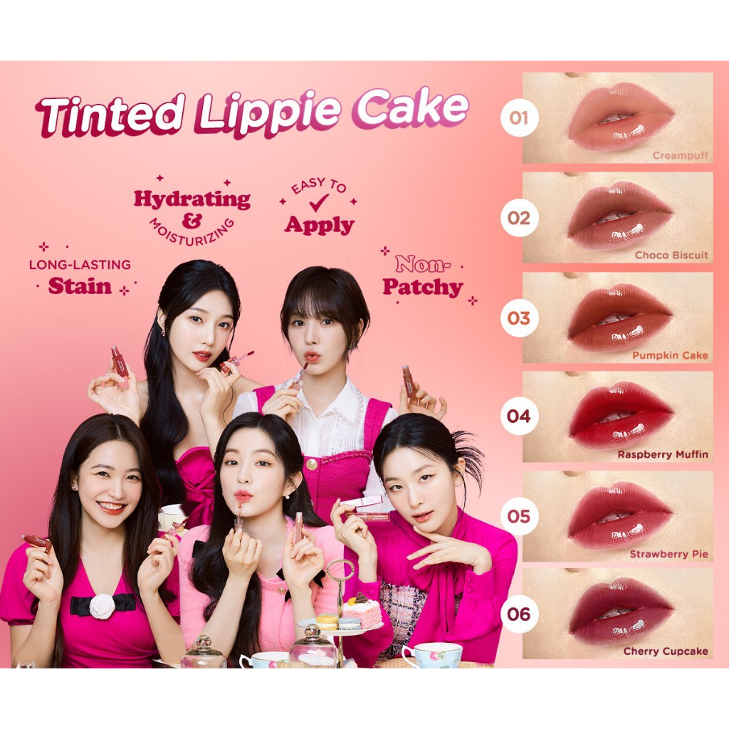 Azarine Tinted Lippie Cake Lip Tint 2.9ml - Azarine x Red Velvet varian cream puff choco biscuit